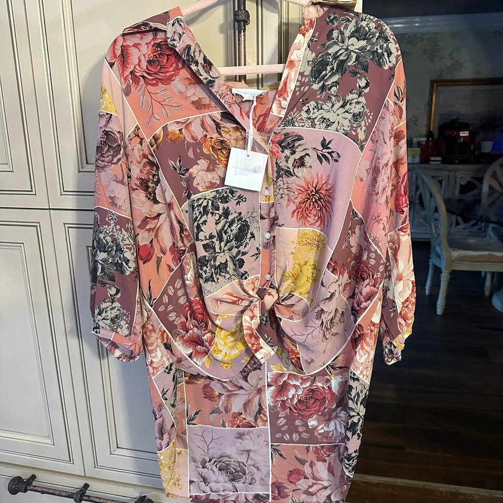 Cynthia Rowley Floral Patchwork Long Sleeve Top - Pink, Yellow, Black